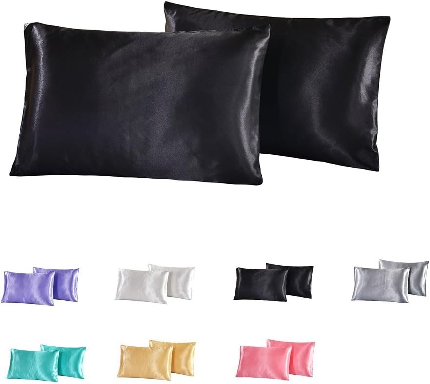 nioBomo 100% Luxury Shiny Silkly Satin Cotton Pillowcase Pillow Covers for Hair and Facial Skin, Silky Soft, Standard Queen & King Size