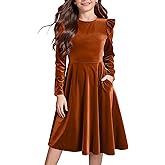 Seiciviy Girls Christmas Dress Velvet Fall Winter Party Dresses Ruffled Long Sleeve Casual with Pockets Princess Outfits