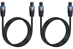 EXOTON 2 Pack 25 ft Speakon to 1/4" Male Speaker Cables, Professional 12 Gauge AWG Wire Audio Amplifier Connection Cord, DJ/PA Speaker Cable Wire with Twist Lock-2 Conductor