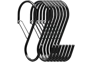 4 Inch 16 Pack Large S Hooks for Hanging with Safety Buckle,Heavy DutyS Hooks for Hanging Plants, Metal Black S Hooks, Closet