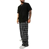 SweatyRocks Men's Plaid Wide Leg Pants Vintage Elastic Waist Loose Long Trousers with Pockets