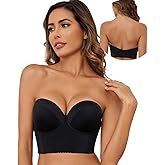 SEA BBOT Women Low Back Strapless Bra Longline Convertible Multi Way Padded Underwire Push Up Bra Black 40B