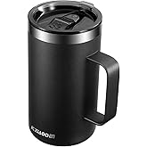 KXIAOCHEN 20oz Insulated Coffee Mug with Lid, Stainless Steel Coffee Cup, Double Wall Vacuum Coffee Tumbler with Handle, Premium Thermal Travel Coffee Mug (Black)