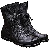 pearlzone Women’s Genuine Leather Casual Soft Flat Boots,Renaissance Natural Leather Handmade Historical Shoes