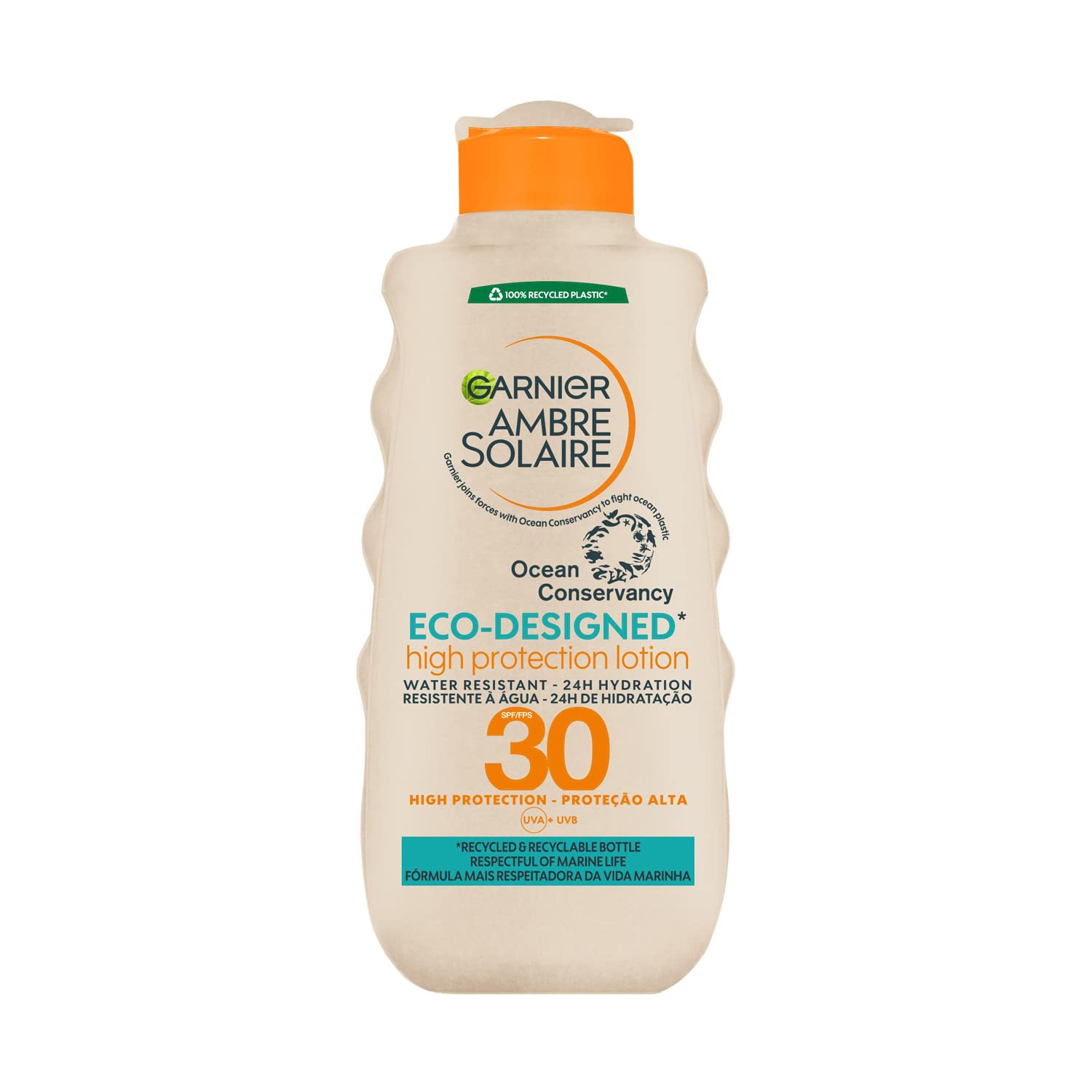 Garnier Ambre Solaire Eco Design Sun Protection Sun Cream Lotion SPF30, High Sun Protection Factor 30, Water Resistant & Non Sticky Sunscreen, UVA & UVB Protection, Recycled & Recyclable Bottle, 200ml