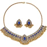 Indian Wedding Bridal Traditional Bohemian Jewellery Set for Women Girls Antique Oxidized Ethnic Party Prom Wear Statement Necklace Earring Tassel Bollywood Choker Punk Crystal Fashion Gift for Bride