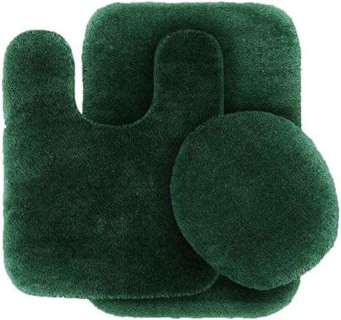 Come On Style Shop 3 Pieces Bathroom Set Bath MAT Rug LID Cover Plain Solid Colors (Hunter Green)
