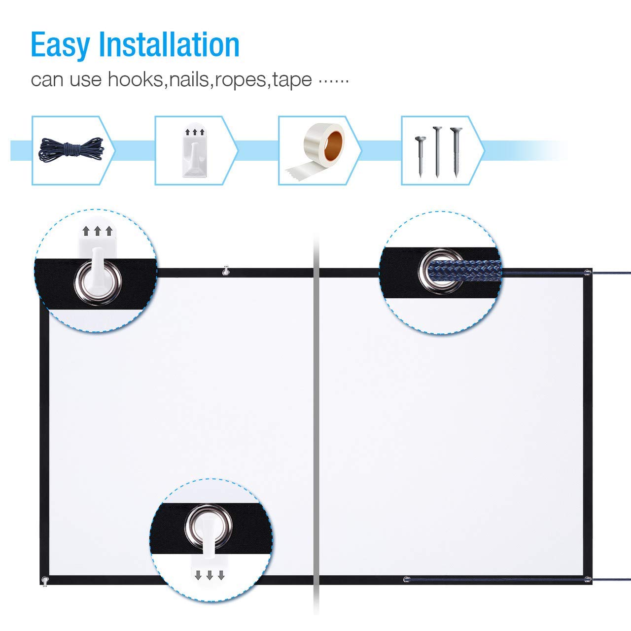 120 Inch Projection Screen, Powerextra 16:9 HD 4K Foldable Anti-Crease Portable Projector Screen for Home Theater Indoor Outdoor Movie Screen, Support Double-Sided Projection