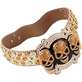Punk Skull Belt Set for Men & Women - Rhinestone Studded Gothic Belts with Triple Rolling Buckles