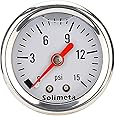 Solimeta 1.5" Dial Size, Oil Filled, 1/8 NPT Inline Fuel Pressure Gauge - 304 Stainless Steel Case, 0-15Psi, +/-3-2-3%