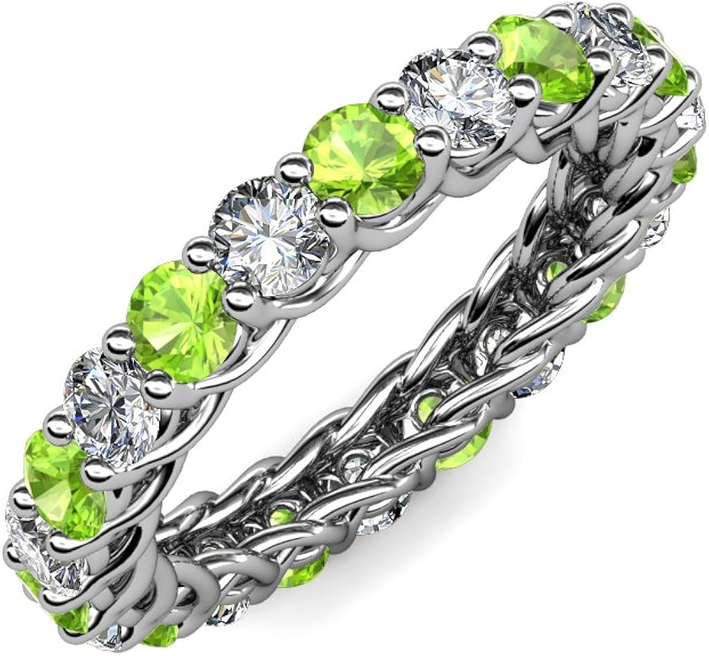 Peridot and Diamond 3.4mm Gallery Eternity Band 3.013.50 Carat tw in