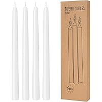 4 Pack White Taper Candles - Taper Candles 10 Inch Dripless, Smokeless & Unscented - 8 Hours Long Burning - Hand Poured Tall 
