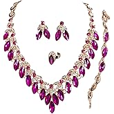 Zthread Crystal Rhinestone Bridal Jewelry Set, 4 Pieces, Necklace Earrings Bracelet Ring, Floral Statement Design