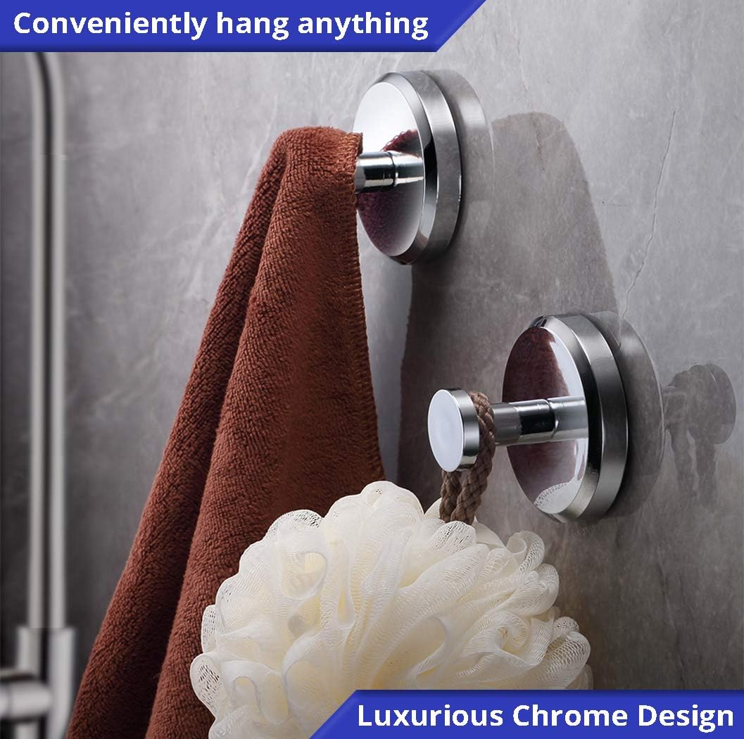 HOME SO Suction Cup Hooks for Shower, Bathroom, Kitchen, Glass Door, Mirror, Tile – Loofah, Towel, Coat, Bath Robe Hook Holder for Hanging up to 15 lbs – Waterproof & Rustproof, Chrome (2-Pack): Home & Kitchen