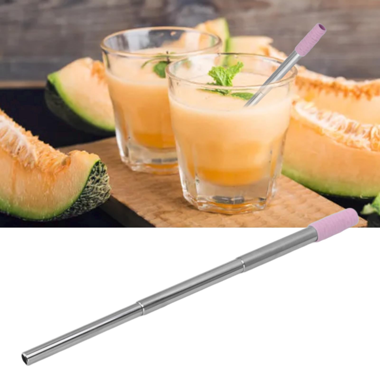 Tnfeeon Reusable Straws, Collapsible Portable Foldable Metal Straw Stainless Steel Drinking Travel Telescopic Straw with Case Cleaning Brushes Ideal for Key Chains Pockets Purses (Purple)