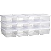 novelinks 12 Pack 6QT Plastic Storage Bins with Lids, Shoe Boxes (White) | Clear Shoe Storage Boxes, Shoe Boxes Clear Plastic Stackable, Shoe Bins, Shoe Containers, Craft Organizers and Storage