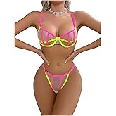 SOLY HUX Women's Sexy Lingerie Set Sheer Mesh Cutout Bra and Panty Underwear Sets