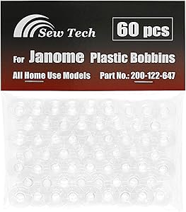 Sew Tech 60pcs Bobbins for Janome 2212 HD3000 HD1000 Magnolia 7330 JW8100 MC500E QDC Skyline Sewist MC Series etc. Embroidery Sewing Machine, Plastic Clear Class 15 Bobbin