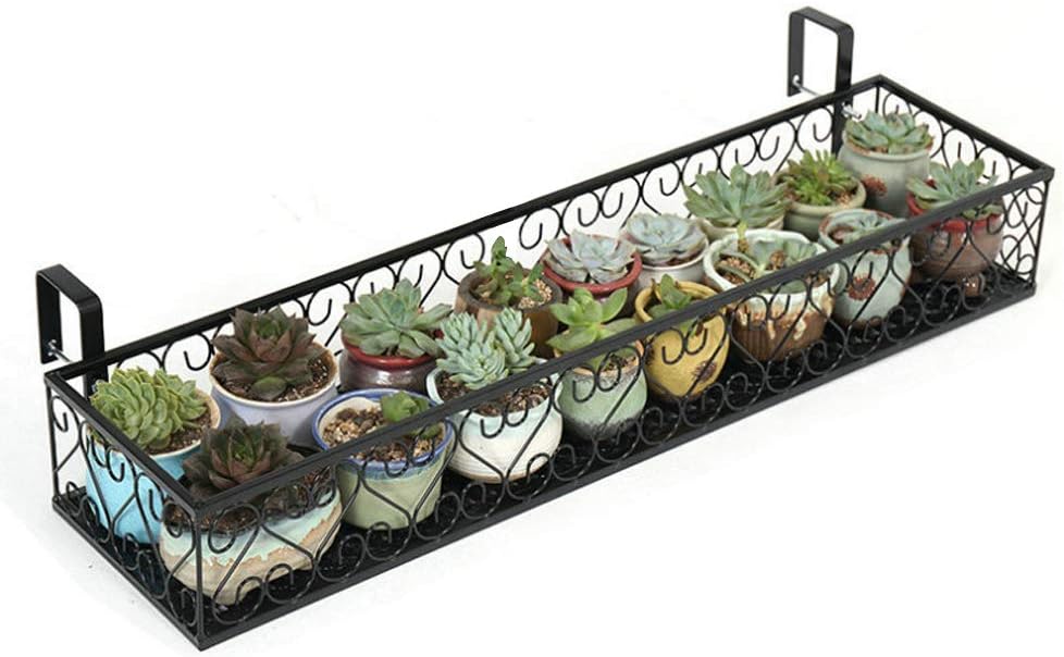 Frjjthchy Balcony Flower Pot Stand Rack Patio Railing Shelf Plant Pots Holder Windows Decorative Hanging Metal Plant Stand (S, Black)
