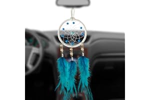 AWLEE Dream Catcher for Car Rearview Mirror Hanging Decor Small Handmade Feather Blue for Kids Bedroom