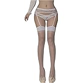 Milumia Women's Lace Suspender Thigh High Tights Y2k Sheer Garter Belt Stocking Pantyhose