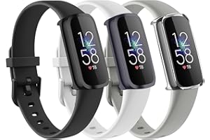 YILED 3 Pack Bands for Fitbit Luxe Bands with Screen Protector Case, Soft Silicone Sport Replacement Wristbands Strap for Fitbit Luxe Women