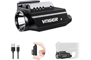 VTIGER PL1 Mini Powerful Compact Pistol Light, 1000 Lumens 984 FT Rechargeable Weapon Handgun Lights, Small Adjustable Rail-Mounted LED Tactical Flashlights for GL/1913 Picatinny Rail, IPX6
