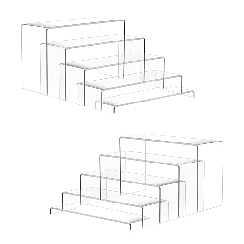 Goabroa 2 Sets 10 Pcs Acrylic Display Risers, Clear Rectangular (7"-8"-9" L) Risers Display Stands, Acrylic Stands for Jewelry, Cupcake, Perfume, Figures