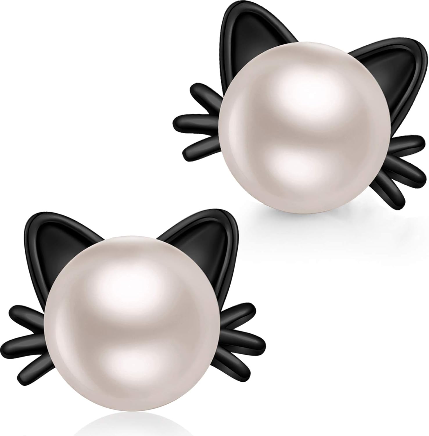 Cat Earrings Black Cat Earrings Womens Pearl Cat Earrings