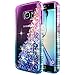 Galaxy S6 Edge Case with Screen Protector (Full Coverage 3D Curve) for Girls Women Kids, NageBee Glitter Liquid Floating Waterfall Cute Phone Case for Samsung Galaxy S6 Edge -Purple/Blue