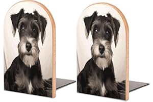 Cute Schnauzer Bookend for Shelves Study Wood Bookend Support Heavy Duty Book End Non-Skid Decorative Book Stopper Book Organ