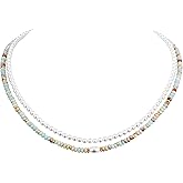 Beaded Necklace for Women Pearl Choker Layered Colorful Beaded Necklaces Beach Boho Natural Gemstones Choker Necklace Jewelry Gift