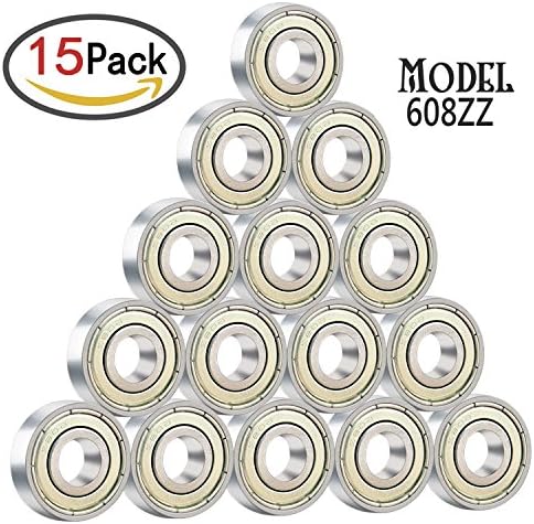 ZesGood 15 Pcs 608ZZ Skateboard Bearings, Double Shielded, 22×22×7mm (Inside Diameter 8mm)