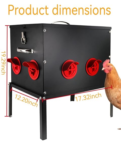 AUTOMATIC CHICKEN FEEDER –50 LBS 8 FEEDING PORTS,LARGE METAL CHICKEN FEEDERS – NO WASTE POULTRY FEEDER WITH LOCKING LID AND LEGS FOR INSIDE COOPS