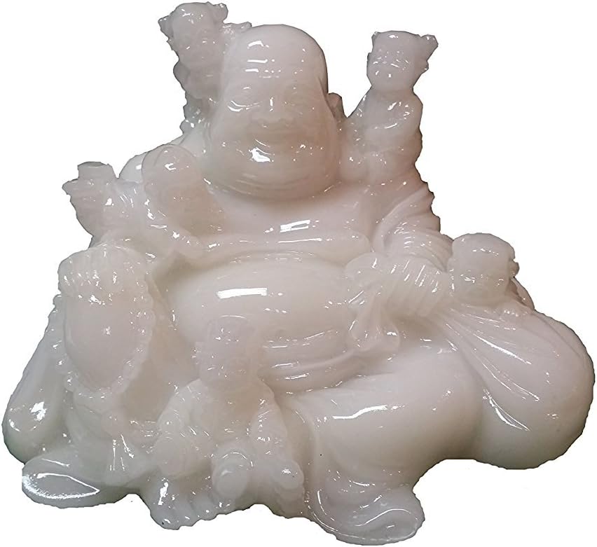 Feng Shui Resin Laughing Buddha Statue Figures with Children for Lucky Have Children ( white color )