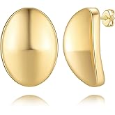 Aolumio 14K Gold Stud Earrings for Women Gold Earrings for Women Earring Studs Curved Disc Design with Polished Surface Womens Stud Earring, 29mm