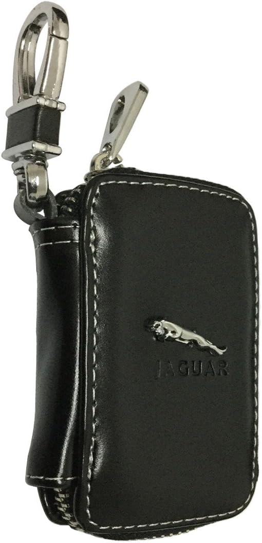 Cview New Car Key Wallet Zipper Case Black Leather Car House Office Key Chain Coin Holder Metal Hook Bag Collection For Jaguar Car Vehicle Auto Lover