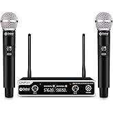 D Debra Wireless Microphone System UHF UBR-102 with Cordless Handheld Lavalier Headset Mics, 260ft Range, Suitable for Church, Lectures, Karaoke, Weddings, DJ, and Bars(2 Handheld)