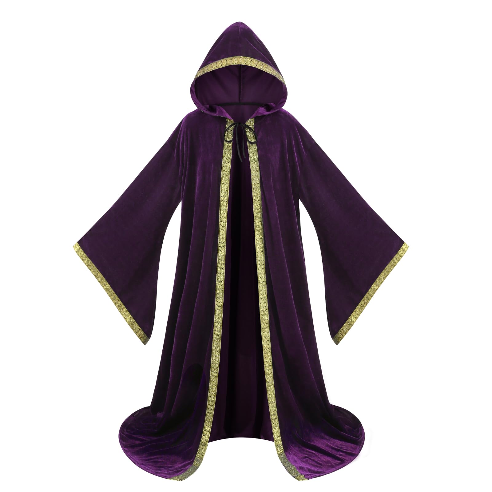 DELIVESS Unisex Velvet Wizard Robe Wizard Cloak Cosplay Renaissance Costume Halloween (62.99", Purple)