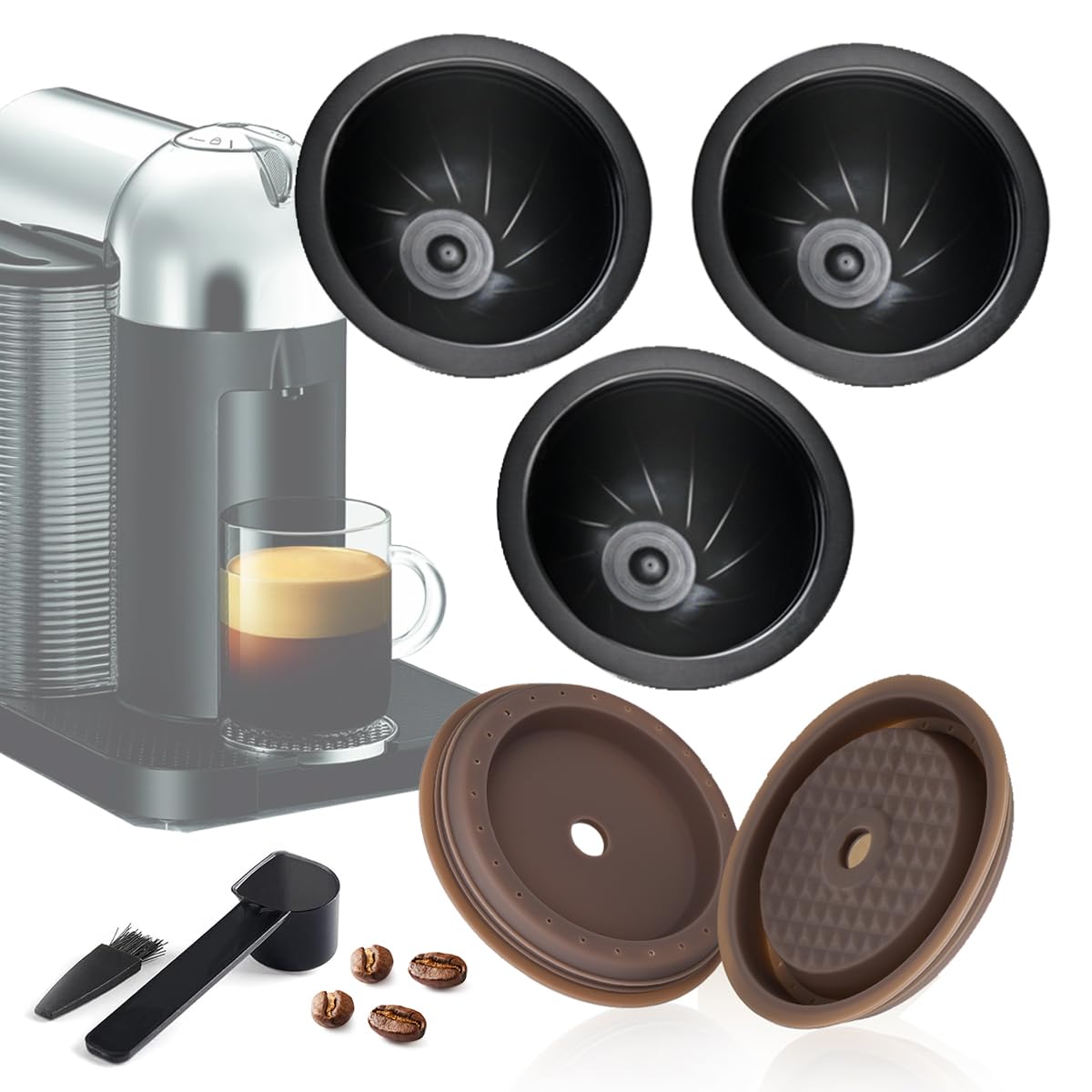 LUKELI 5 Pcs Vertuo Reusable Capsule Vertuo Pods Refillable Coffee Capsules for VertuoLine Refill Vertuoline Pod Fits for Nespresso Vertuo (230ML+2pcs Silicone Lid)