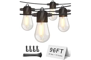 XMCOSY+ 96Ft Outdoor String Lights - LED Waterproof Patio Lights with 32 Edison Bulbs, Dimmable Hanging String Lights for Outside, Porch, Yard, House