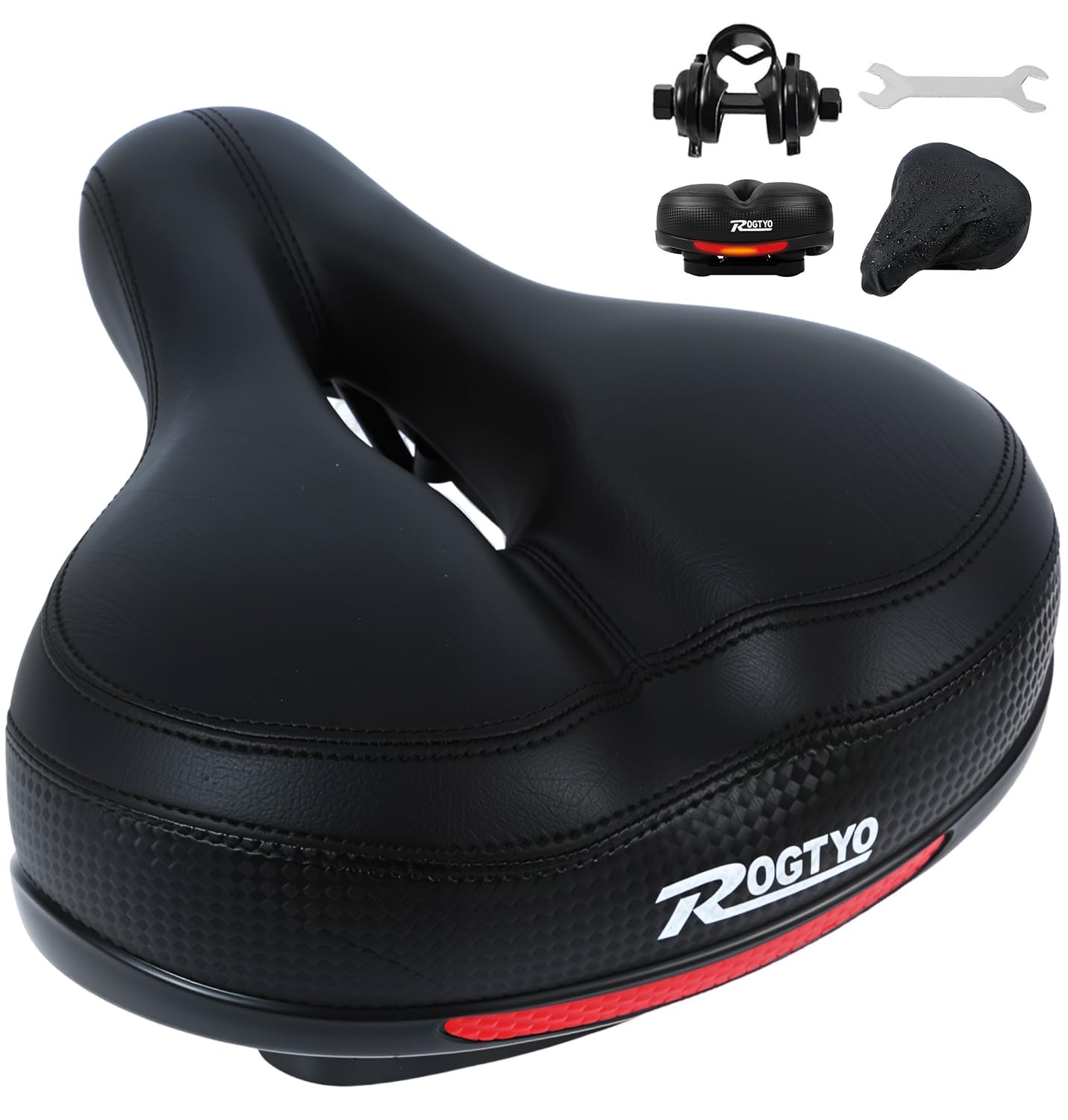 ROGTYO Bicycle Saddle Gel Bicycle Seat Pro 2.0 Upgrade Wide Super Soft Comfortable Breathable Shock Absorbing Ergonomic Memory Foam Bicycle Saddle with Waterproof (Black)