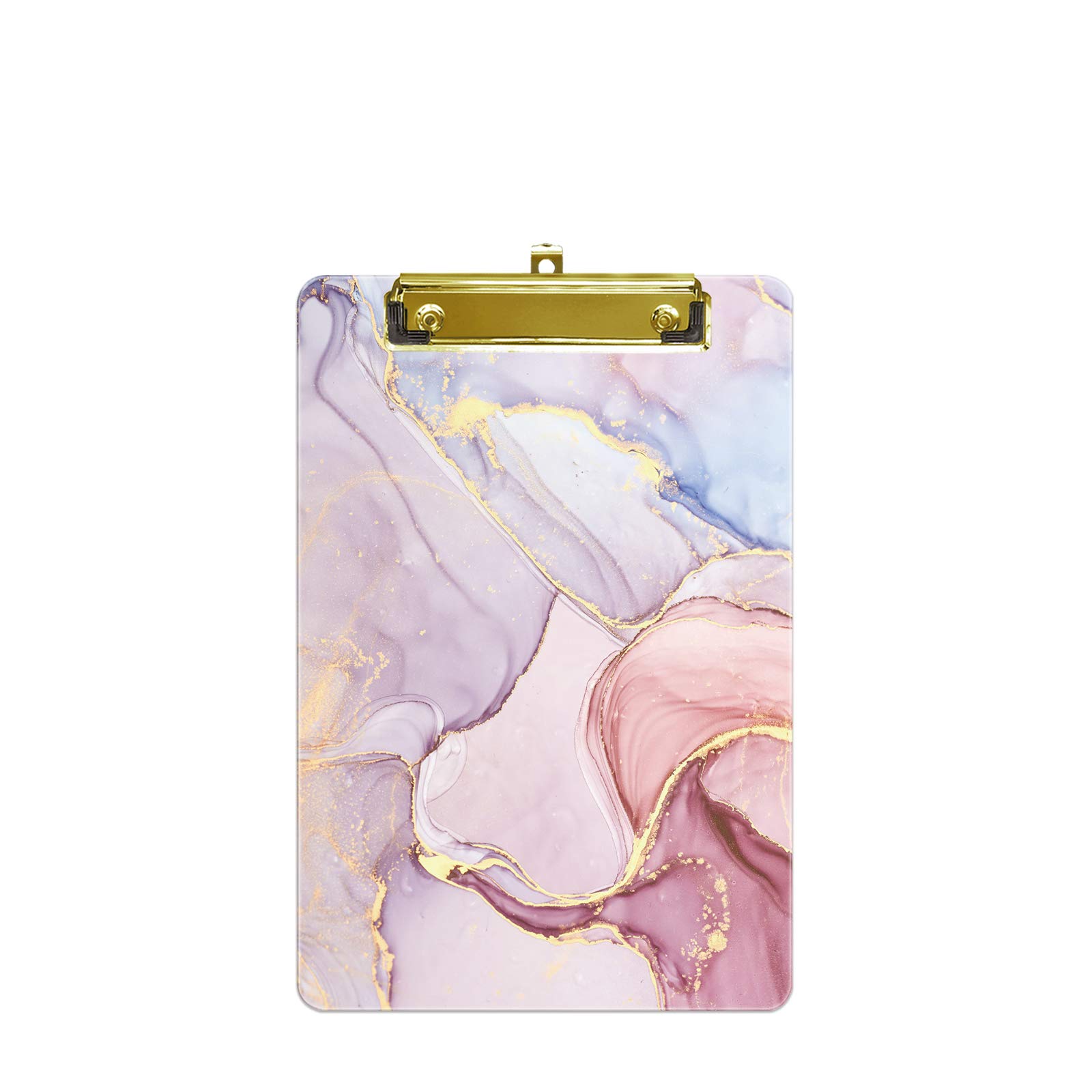 Hnogri Small Plastic Clipboard, Fashion Design A5 Size Memo Clipboards for Students, Kid, Women, Office, School, Low Profile Clip, Cute Custom Pattern, Mini Clipboard Size 6" x 9", Pink Marble — image 1