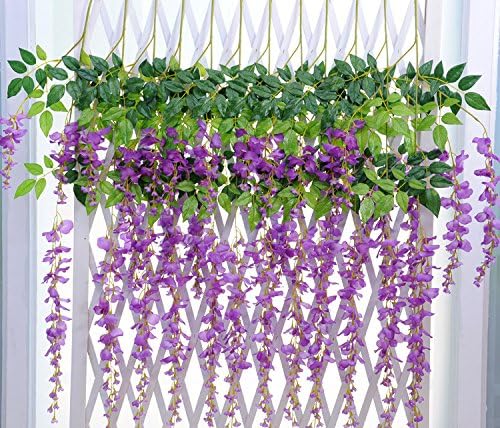 Damene 3.6 Ft Realistic Romantic Classic Artificial Fake Wisteria Vine Ratta Silk Flowers for Garden Floral Decoration DIY Living Room Home Party Wedding Simulation Decor (Grape Purple,6 Pcs)