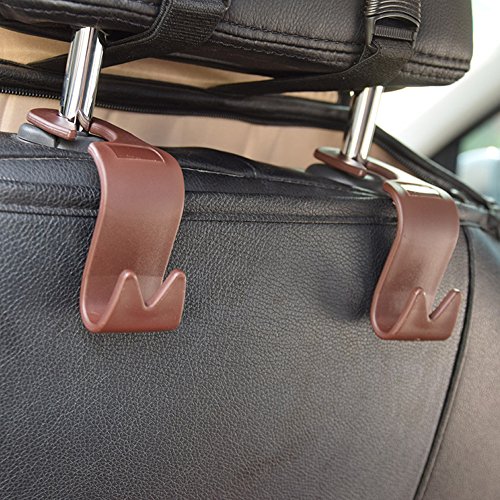 Follicomfy Car Headrest Hanger Auto Universal Organizer Back Seat Storage Hooks (Set of 4,Brown) - Thumbnail 2
