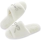 ULTRAIDEAS Women's Fuzzy House Slippers Fancy Open Toe Slides Slippers with Rhinestone Bowknot and Non Slip Sole