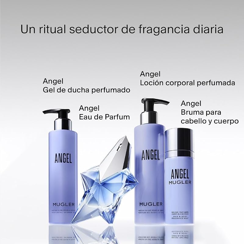 Mugler angel eau de parfum, perfume feminino, aroma gourmand com notas de âmbar, fragrância fascinante, recarregável, 100 ml