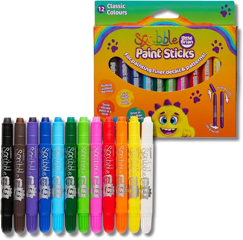 Little Brian Paint Sticks 12 Pack Assorted Colours Scribble and Fine Painting