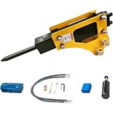 MMS Hydraulic Breaker Hammer 1-1.5 ton Mini Excavator Attachment, Small Digger Concrete Breaker Jack Hammer Attachment Drilling Tool with Nitrogen Charging Kit