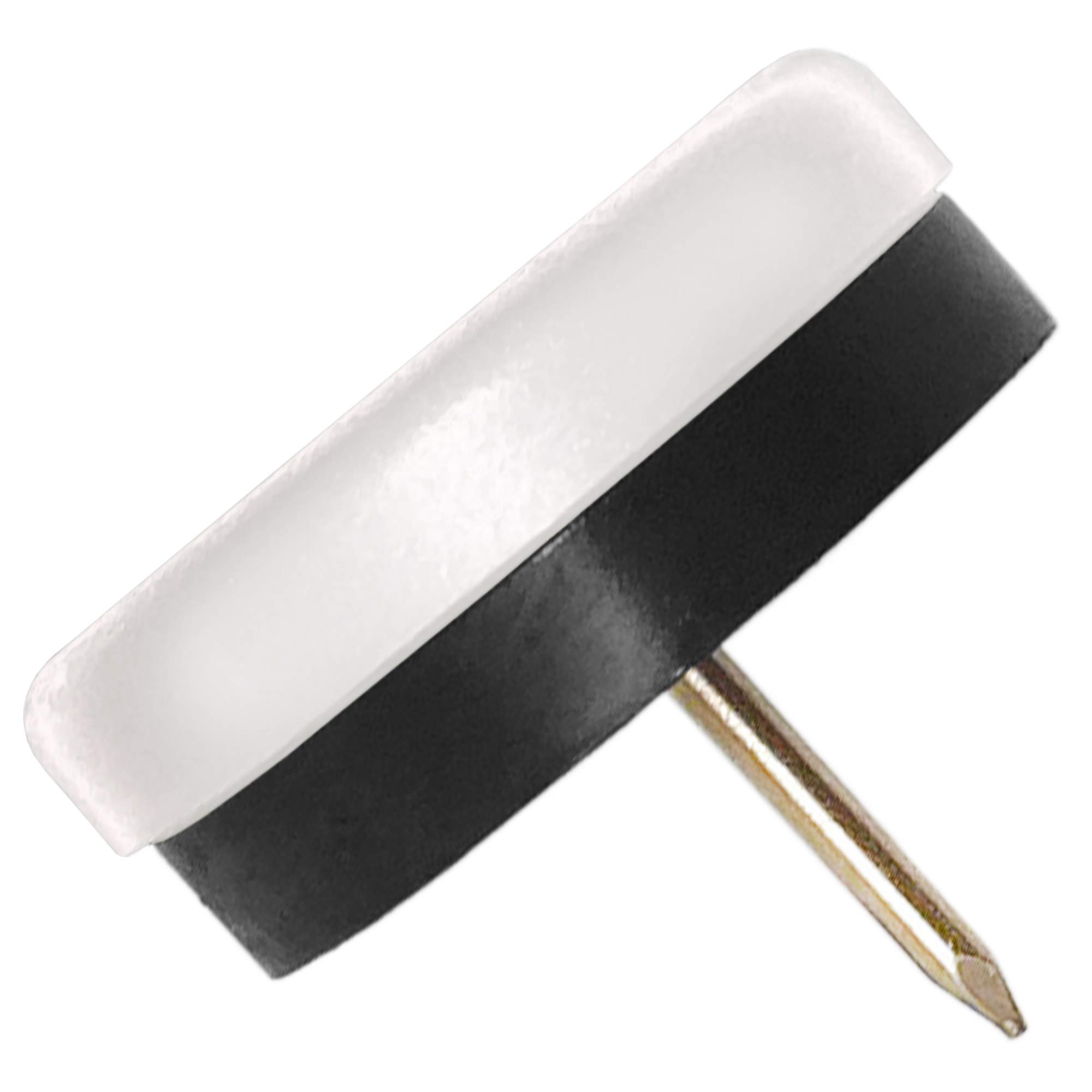 Adsamm® / 4 x Glides in plastic with nail and rubber cushion | Ø 1,18'' (Ø 30 mm) | white | round | Premium quality furniture sliders with bumper and nail by Adsamm®